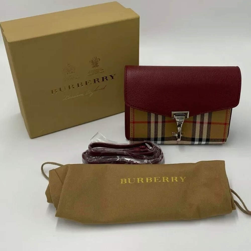 Burberry Vintage Check Leather Crossbody Bag Red